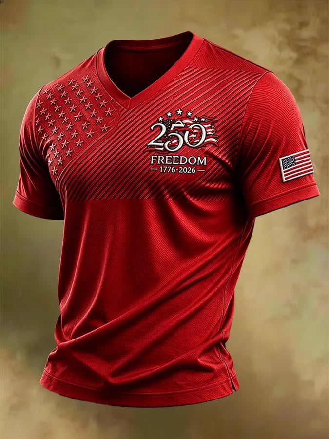 Men's Retro Independence Day Patriot V-Neck T-Shirt