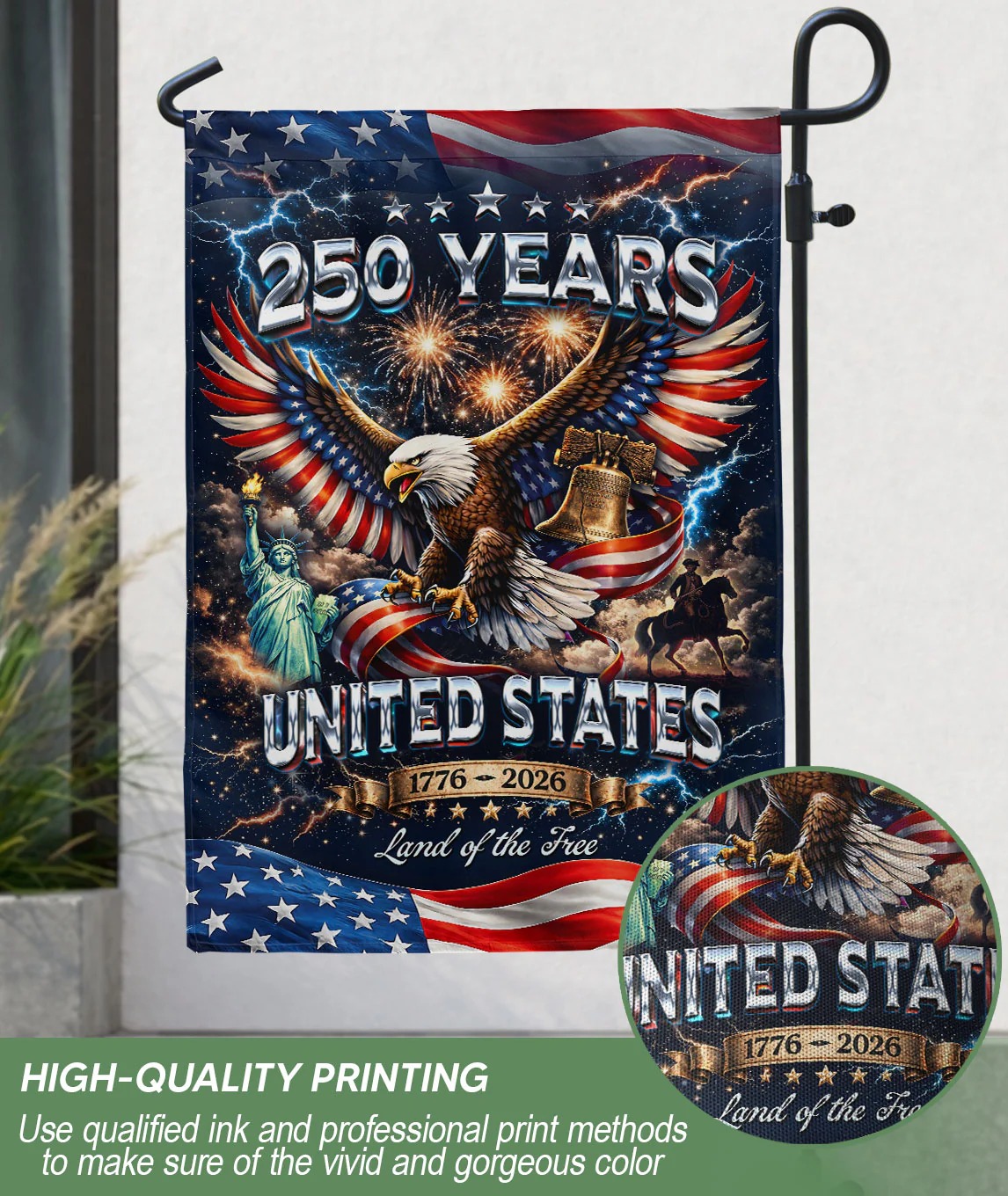 America 250Th Anniversary 1776–2026 House Flag – Bald Eagle & Statue