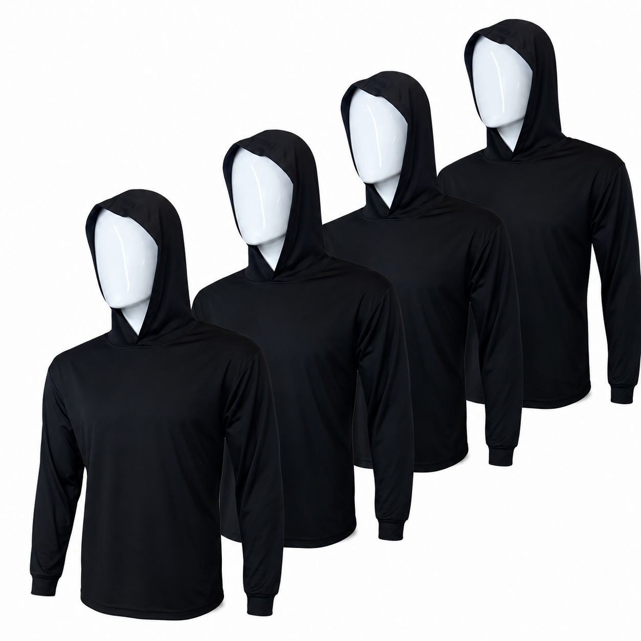 4 SHIRT PACK Hi Visibility ultra light weigh Long sleeve hoodie shirt / 100 % polyester birdeye Fabric for quick dry AVAIALBE IN VARIOUS COLORS