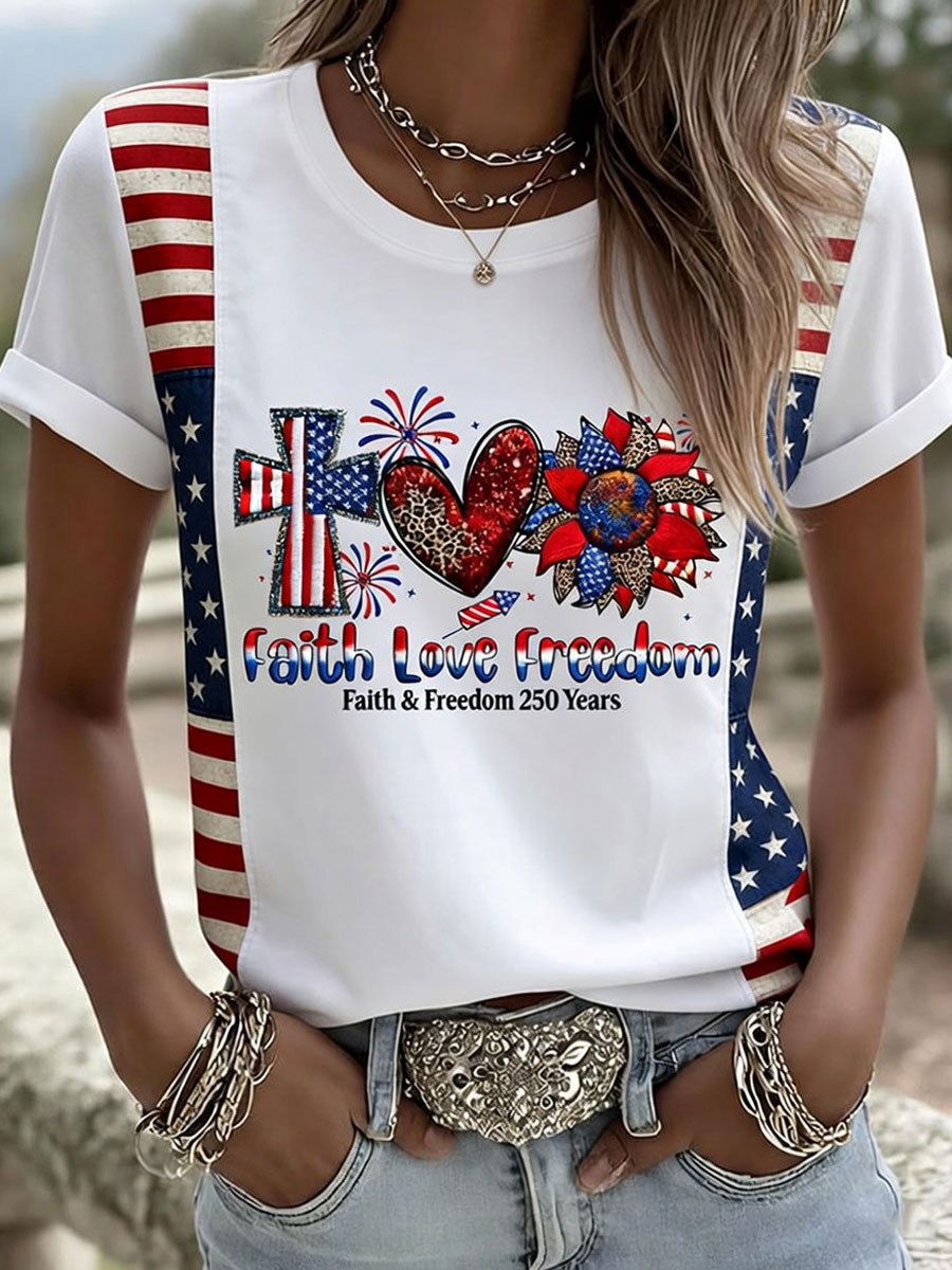 Women'S American 250Th Anniversary Faith & Freedom God Shed His Grace On Thee Short-Sleeve T-Shirt