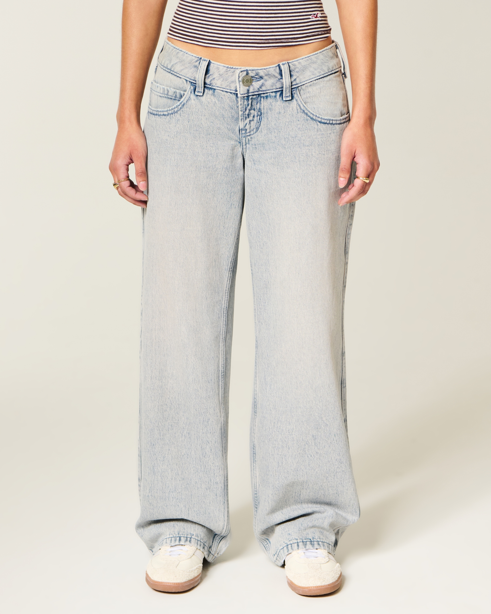 Ultra Low-Rise Light Wash Buckle Back Baggy Jeans