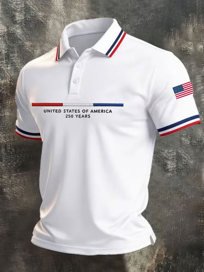 Men'S America Flag Print Casual Polo Shirt