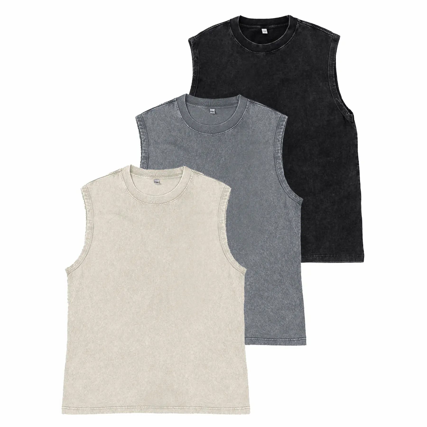 Unisex Acid Wash Cotton Muscle Tank Top – Loose Fit Gym & Streetwear Vest