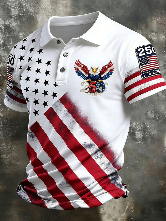 Men'S Independence Day 250Th Anniversary Printed Polo Shirt Short Sleeve