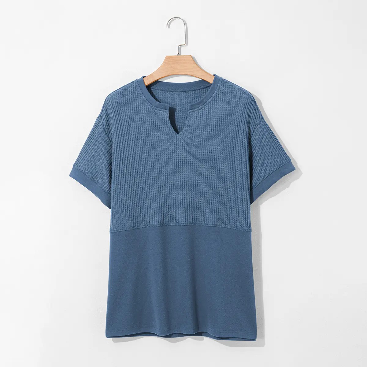 2026 Spring/Summer Cozy Oversized Waffle Knit V-Neck Short Sleeve Pullover Tunic