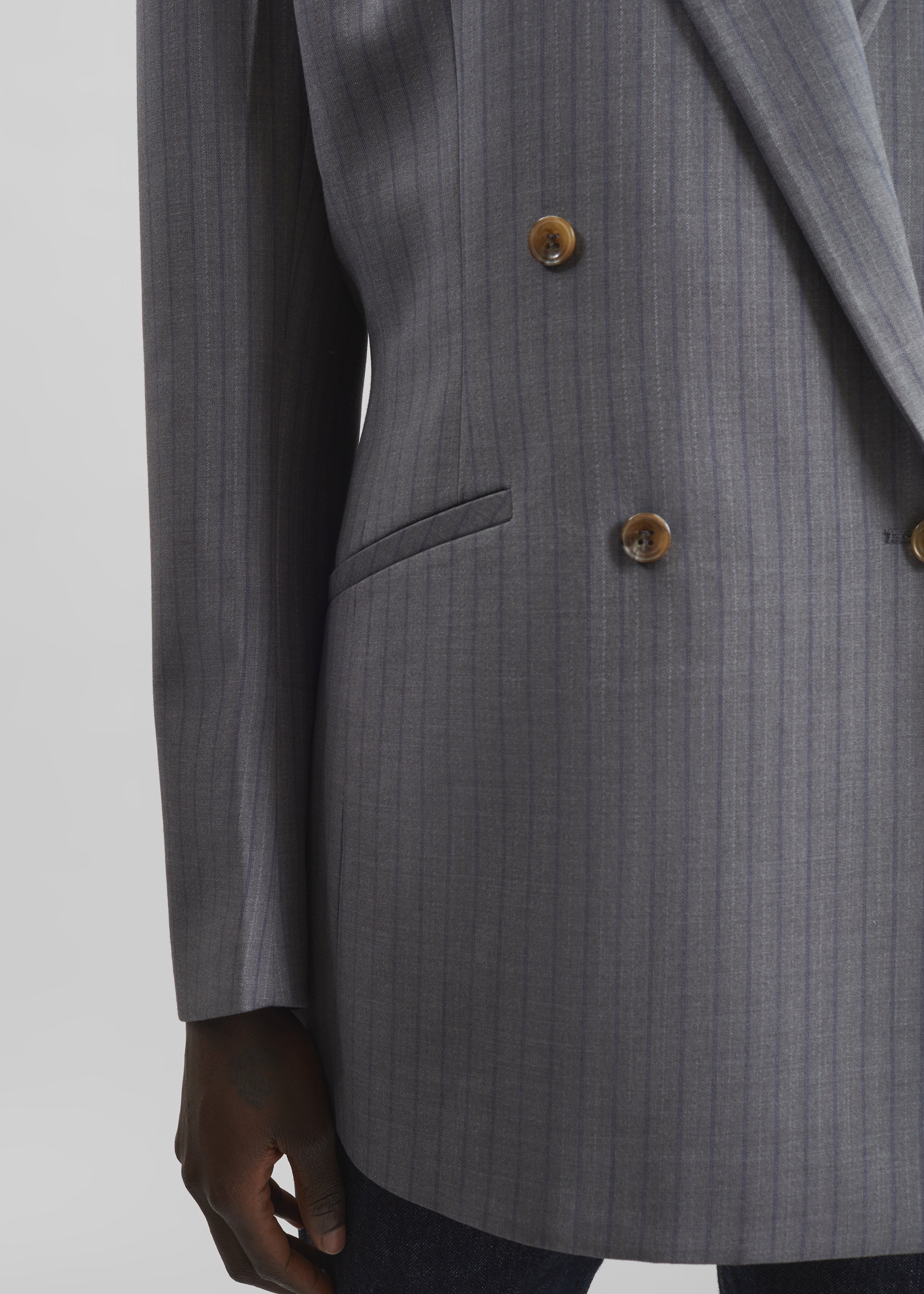 Helmond Double-Breasted Blazer - Grey Multi Stripe
