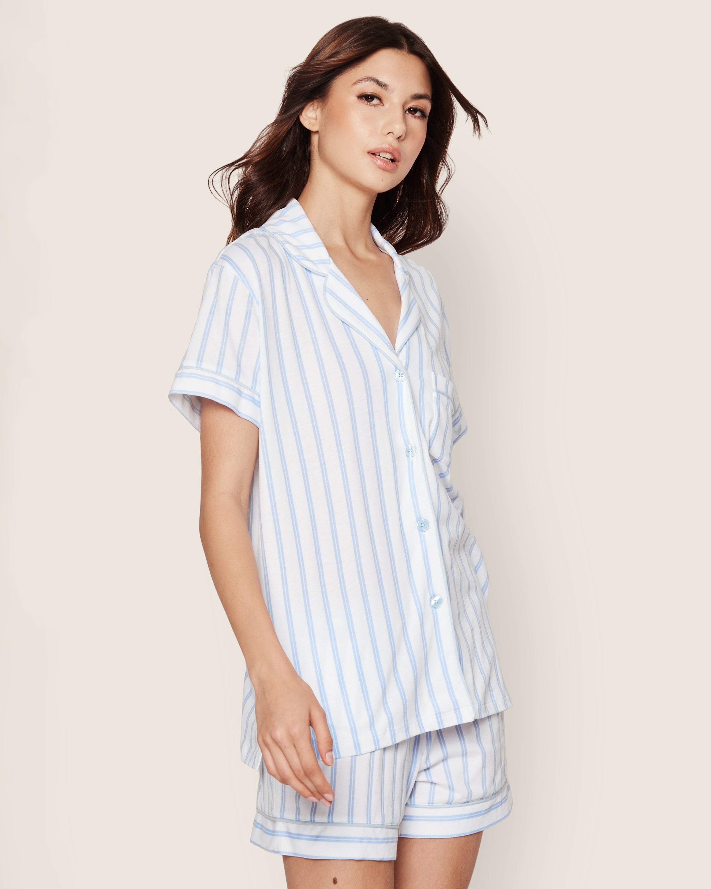 Women's Pima Pajama Short Set in Periwinkle Stripe