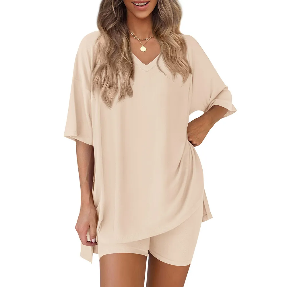 Women 2 Piece Lounge Set Casual Oversized Shirts Biker Shorts
