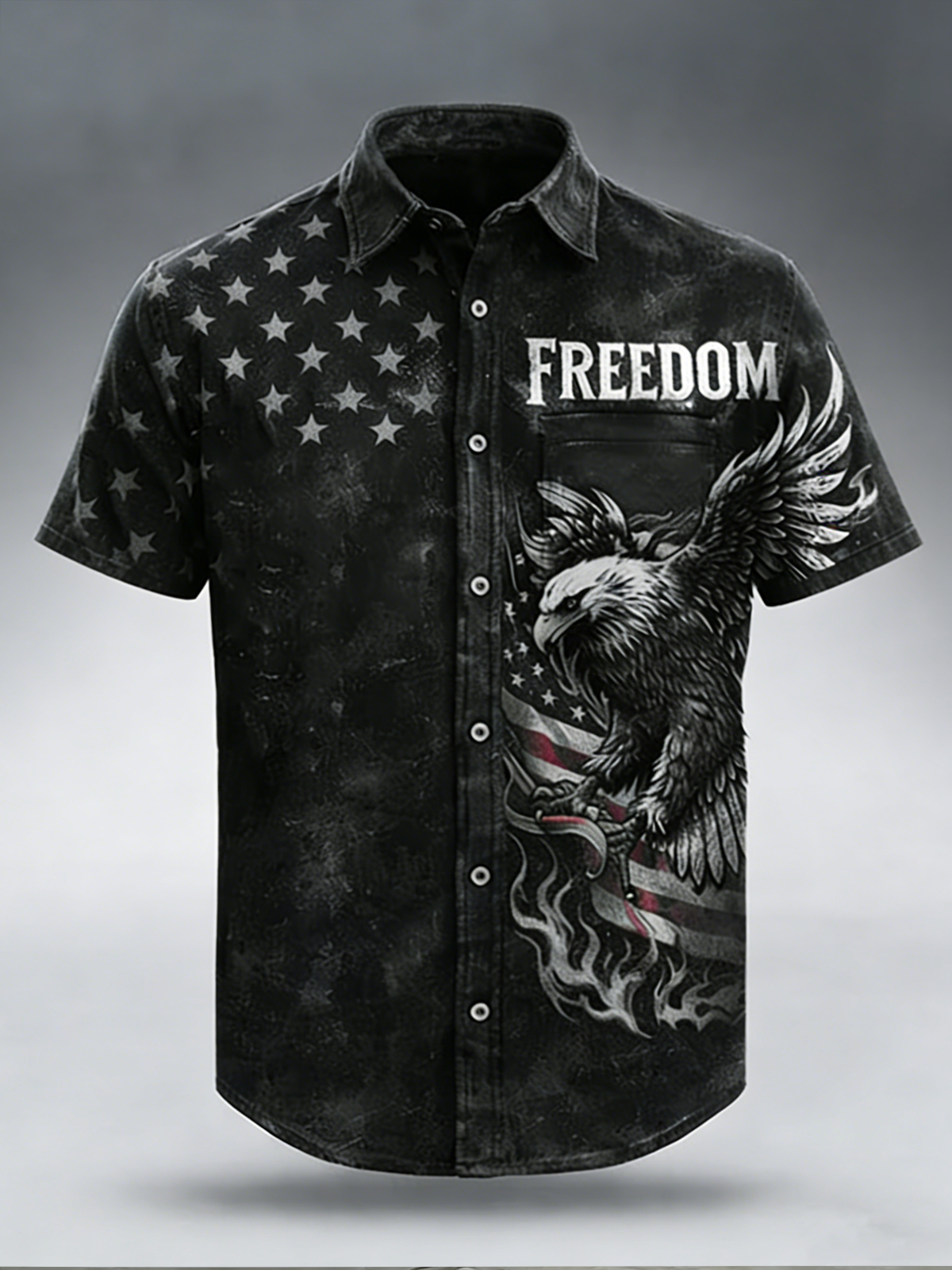 Men'S Casual 250Th Anniversary Of The Founding Of The United States Printed Button Down Short Sleeved Shirt