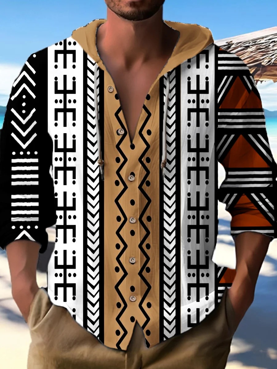 Africa Tribal Stripes Art Print Casual 100% Cotton Shirt
