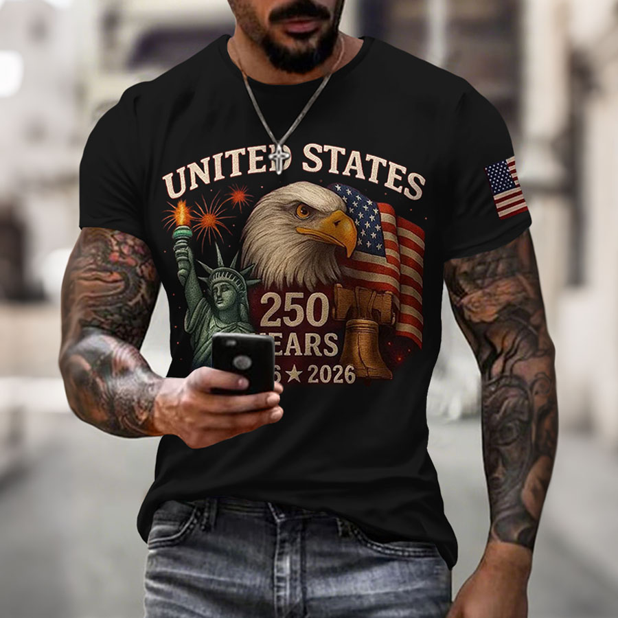 Men's American Flag Commemorative 250th Anniversary Classic Pattern Short Sleeve T-shirt
