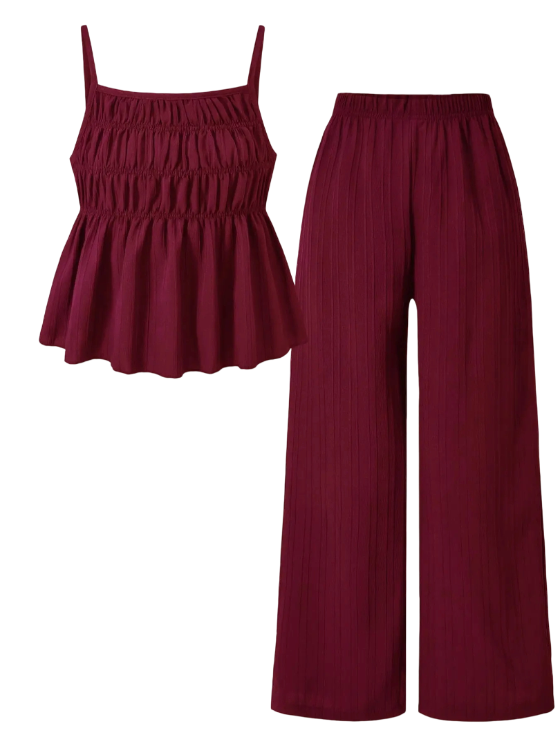 Women's 2-Piece Solid Color Cami Top & Wide Leg Pants Set – Street Fashion Casual Outfit for Daily Outdoor Wear, All-Season Ladies Clothing