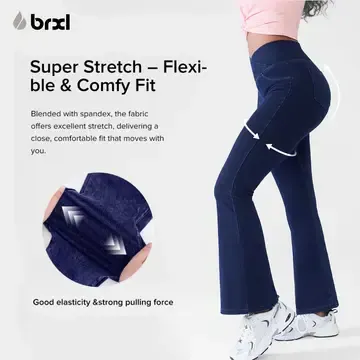 High Waisted Bootcut Flare Denim Jeans for Women - Crossover Waist & Illusion Pocket Design