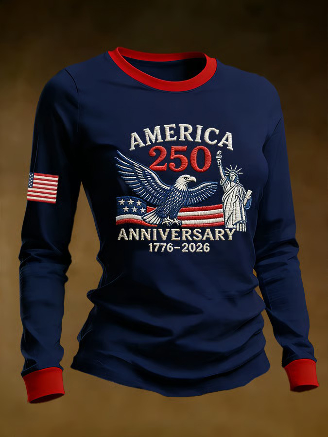 Women's Casual Short Sleeved T-Shirt With American 250Th Anniversary Logo Printed On It