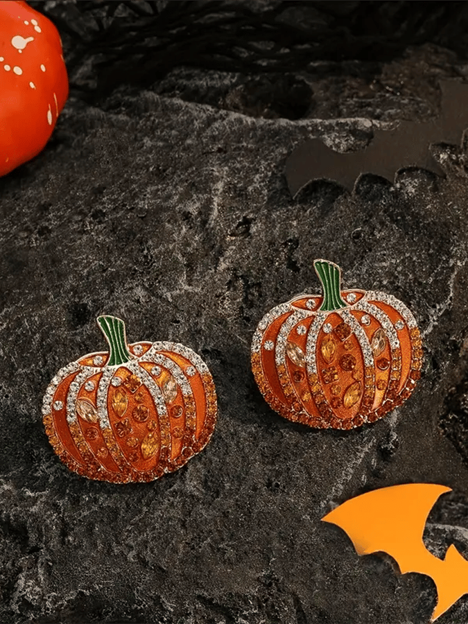 Halloween Sparkling Pumpkin Stud Earrings