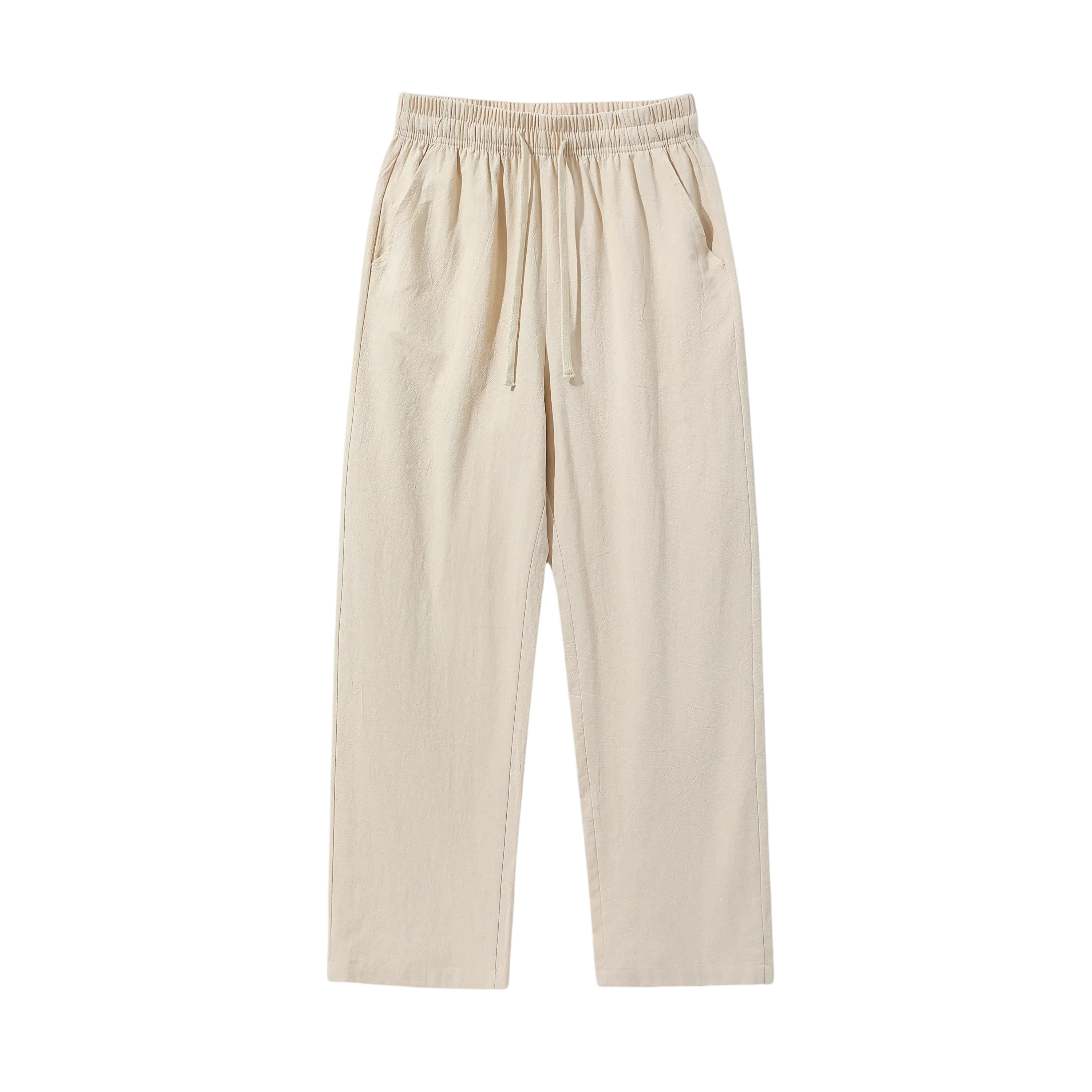 100% Cotton Linen Pants for Men & Women, Summer Casual Elastic Waist Drawstring Wide Leg Breathable Trousers