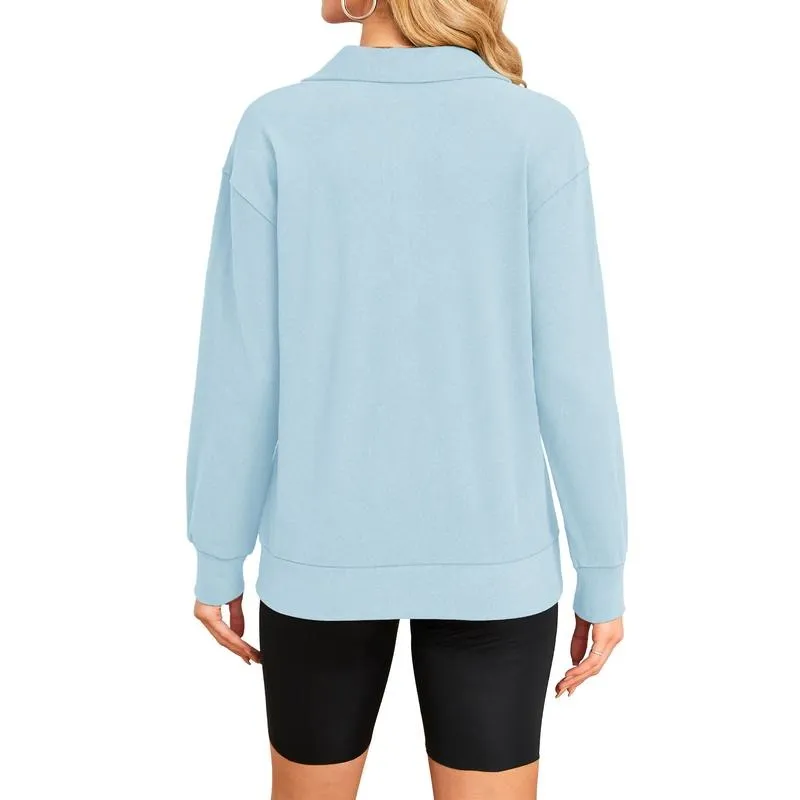 Women's Half Zip Sweatshirt Hoodless Hoodie Stand Collar Fleece Longsleeve Oversized