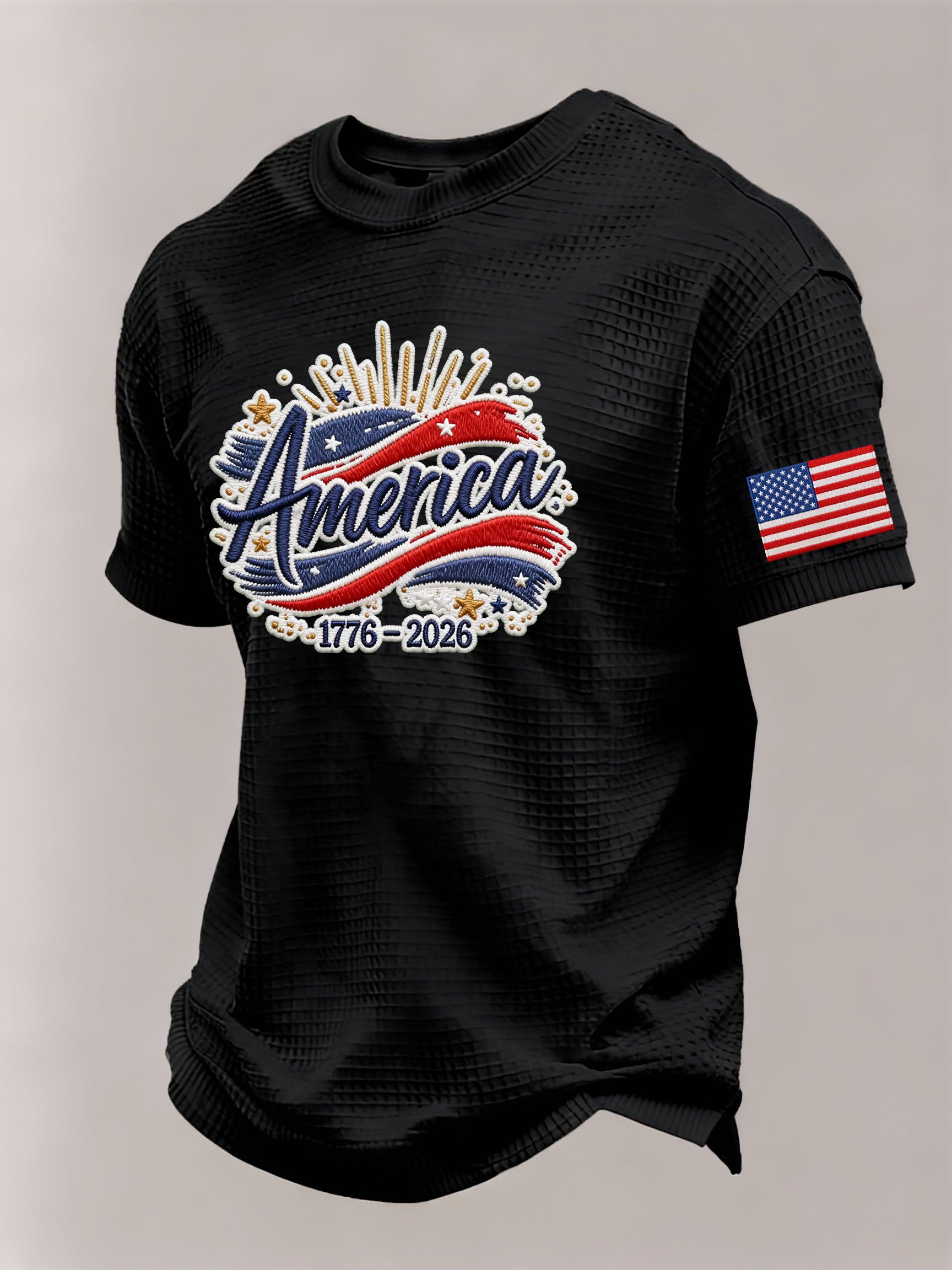 Men’s USA 250th Anniversary Embroidered Print Short Sleeve Waffle T-Shirt
