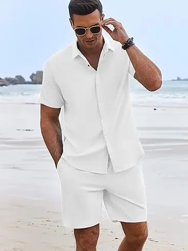 ⚡ Men's Summer Beach Outfit - Linen Shirt & Shorts Set 🔥