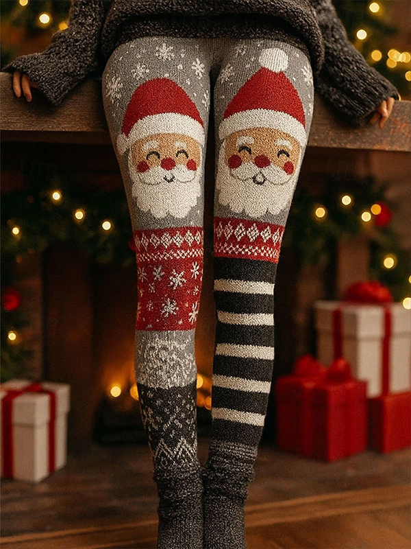 Women's Santa Claus Retro Stripes Art Print Leggings