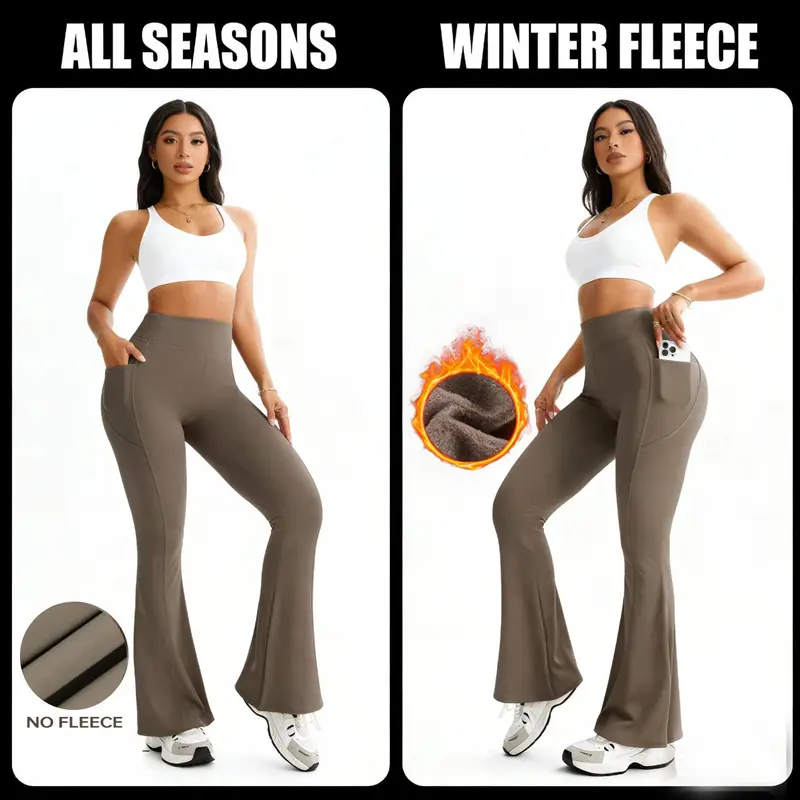 Women's High-Waisted Flared Pants (With Pockets)