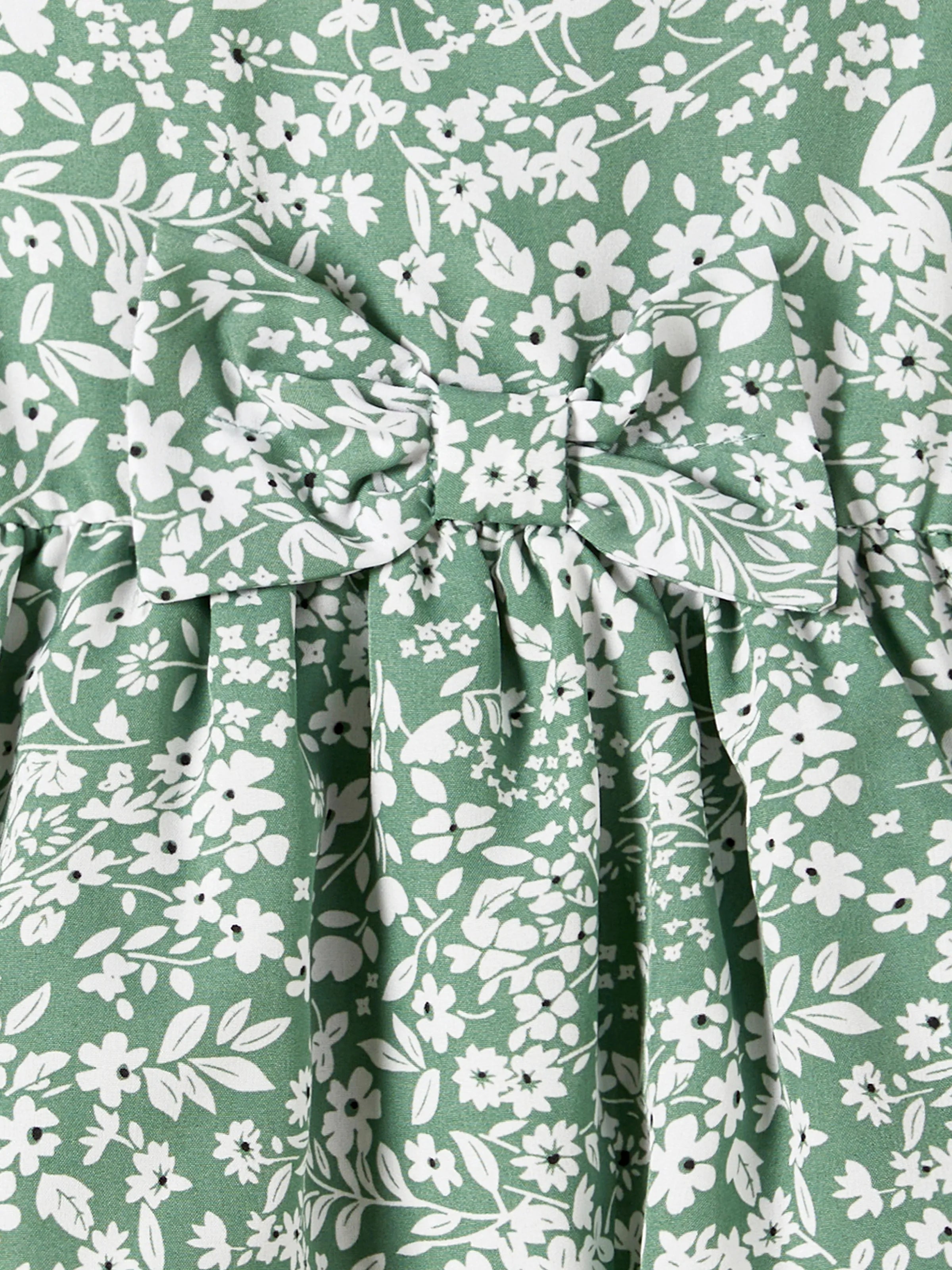 Elegant Broken Flower Matching Outfits for Family, Smocking Design, Medium Thickness Green