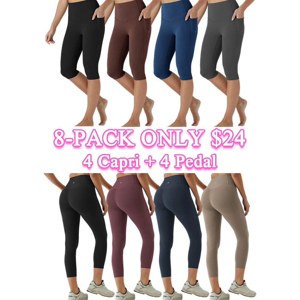 Women’s High Waisted Tummy Control Shaping Capri Leggings with Side Pockets