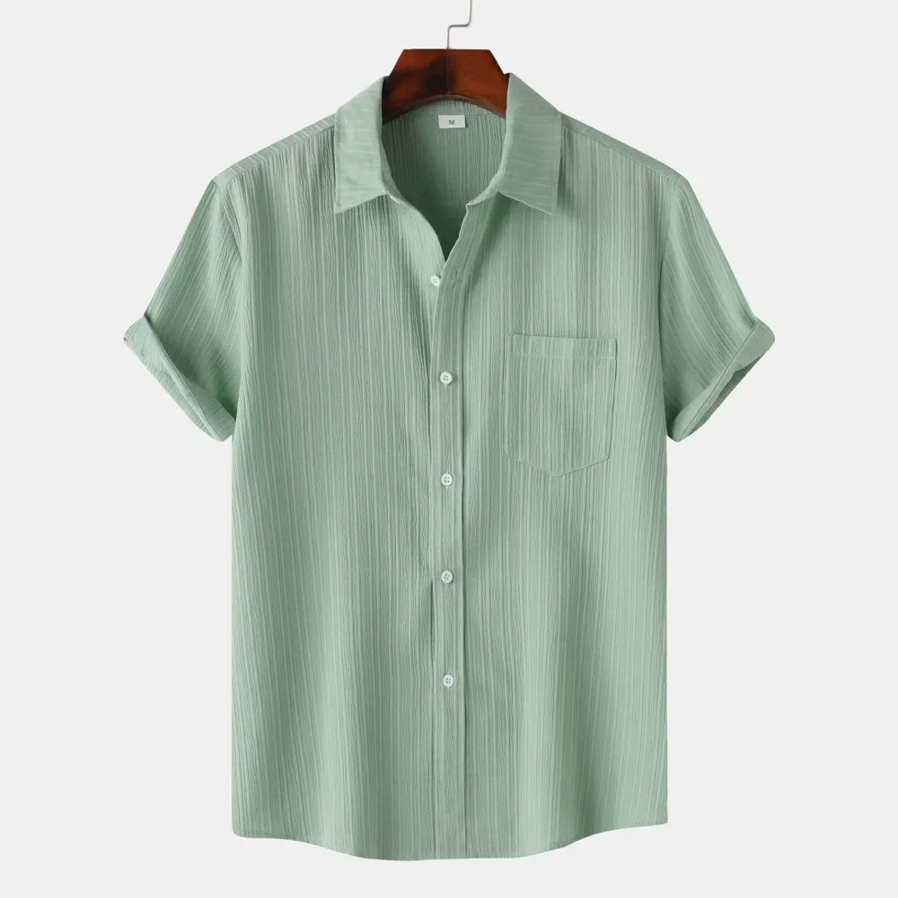 2025 Summer New Men'S Solid Color Lapel Short Sleeve Shirt Men
