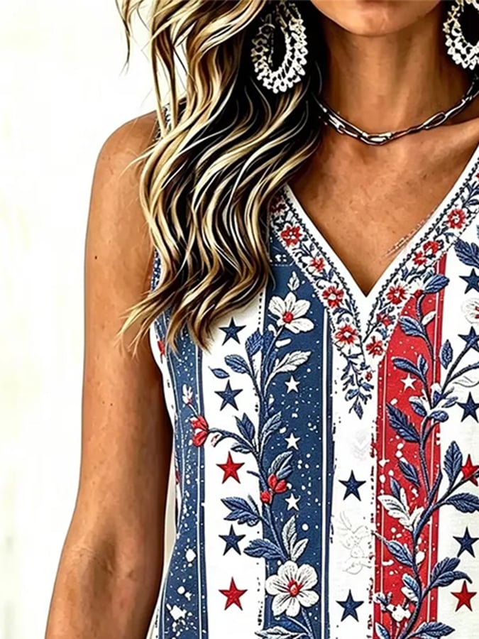 Women's Independence Day Print Sleeveless Tank Top