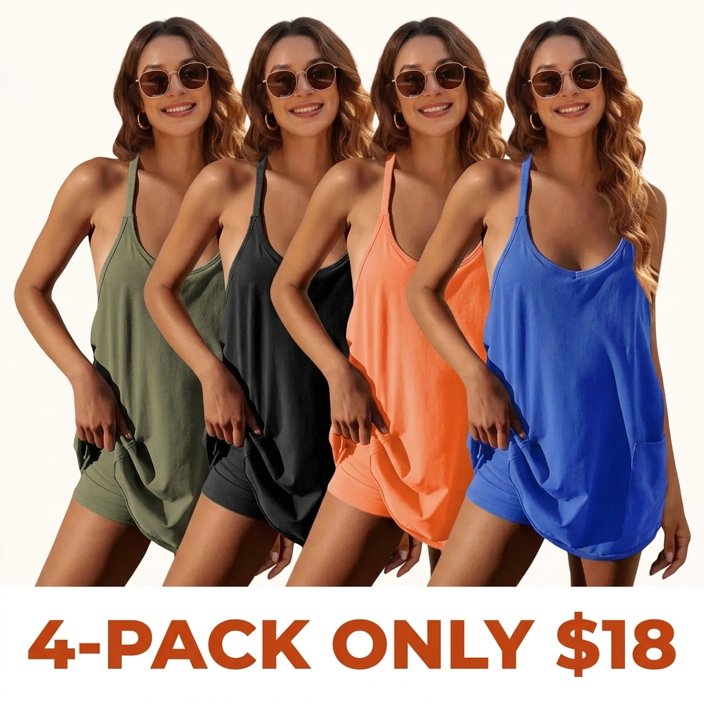 Women's Sleeveless Athletic Dress – Built-in Shorts with Pockets