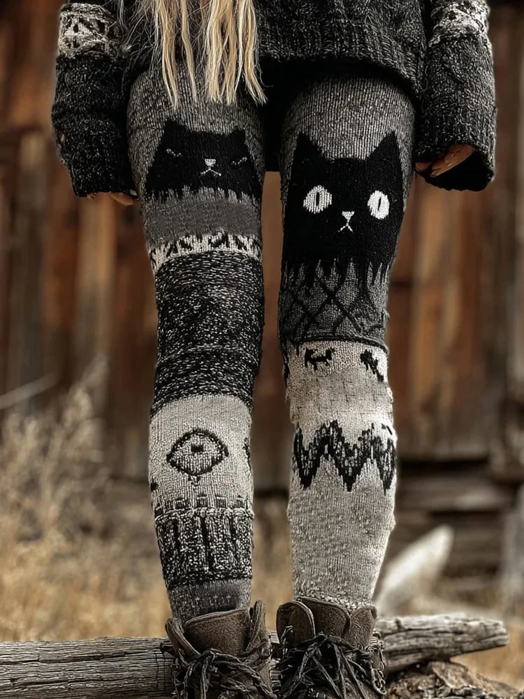 Women's Halloween Contrast Color Comfortable Knitted Print Leggings