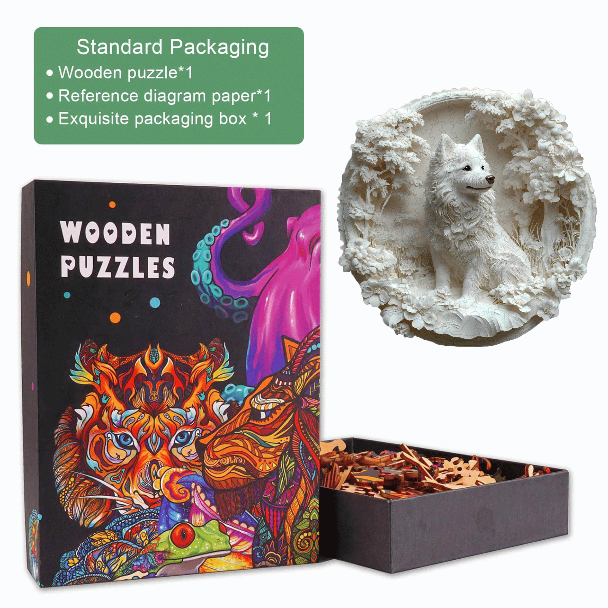 3D Paper Samoyed Wooden Jigsaw Puzzle