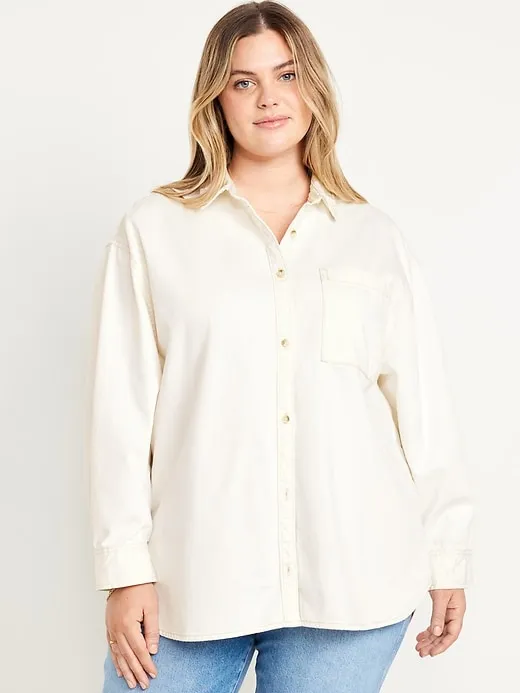 Boyfriend-style button-down denim shirt