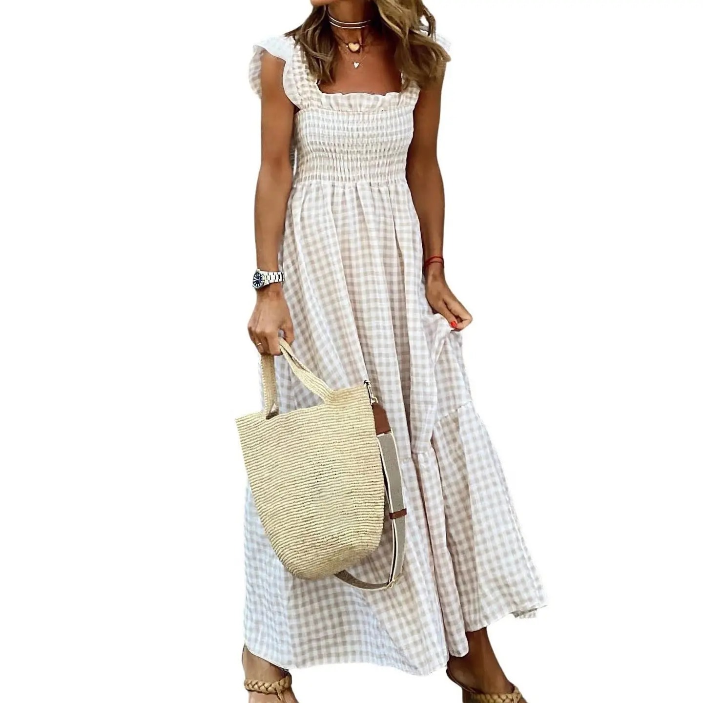 Flowy Plaid Smocked Sundress
