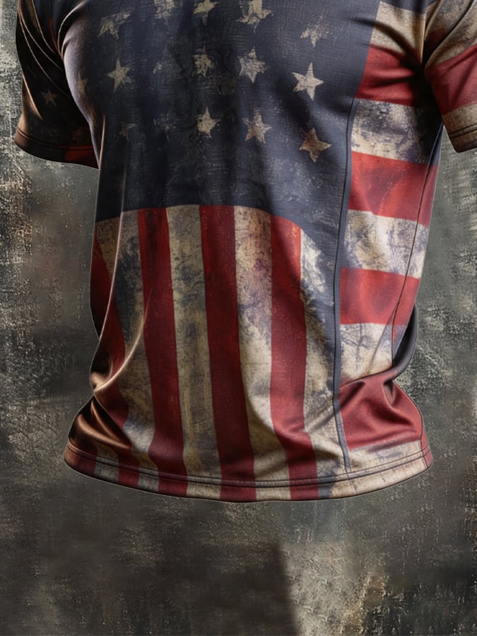 Men's Retro Independence Day Patriot Crew Neck T-Shirt