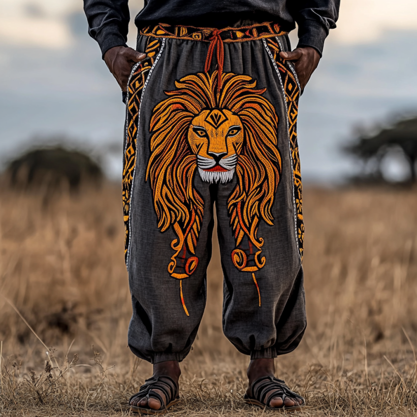 Men's Tribal African Lion Mask Art Geometric Comfortable Casual Loose Drawstring Waist Sweatpants