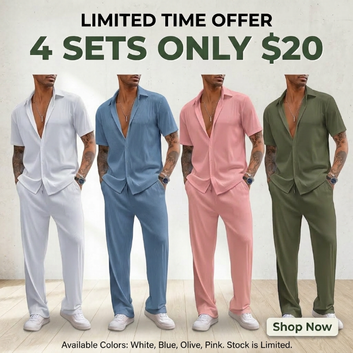 Men's 2 Piece Outfit Casual Short Sleeve Button Down Shirt Beach Summer Loose Pant Sets