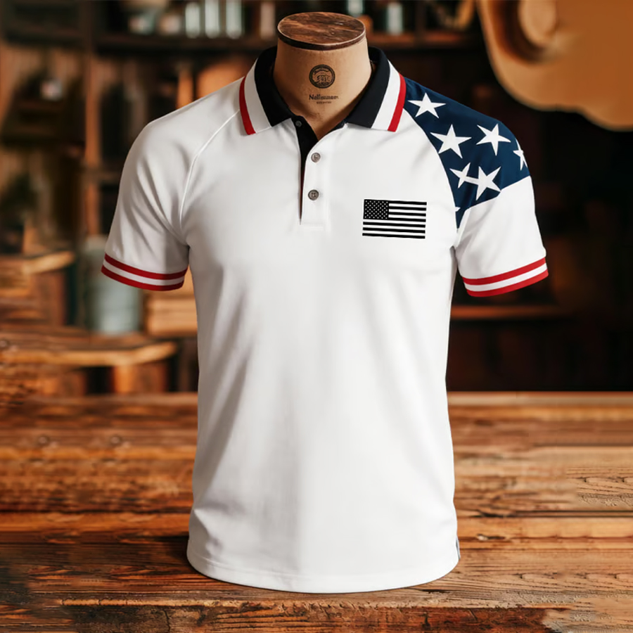 Men'S Retro Flag Short Sleeved Polo Shirt