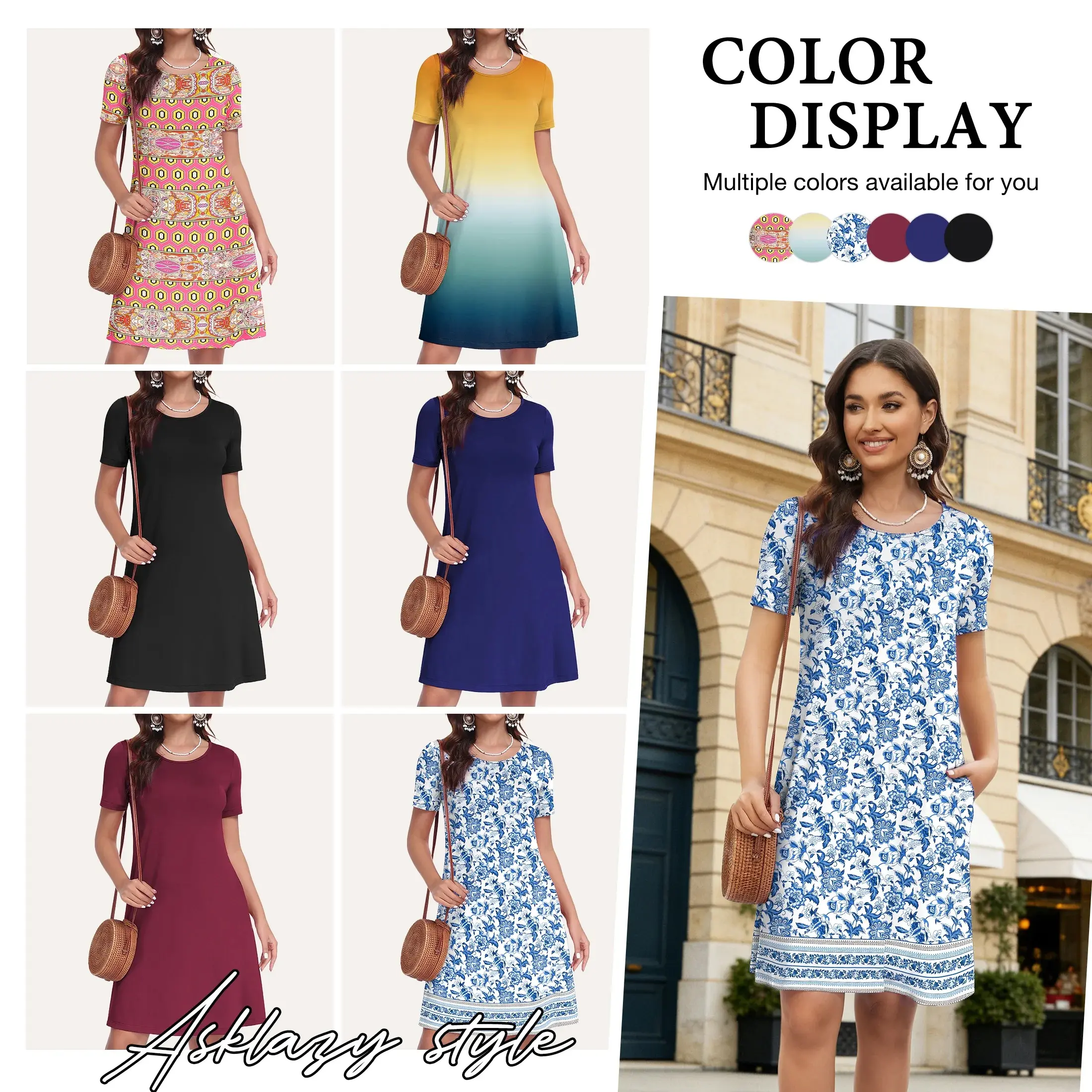 Women’s Floral Midi Dress with Pockets – Casual Summer Travel Style