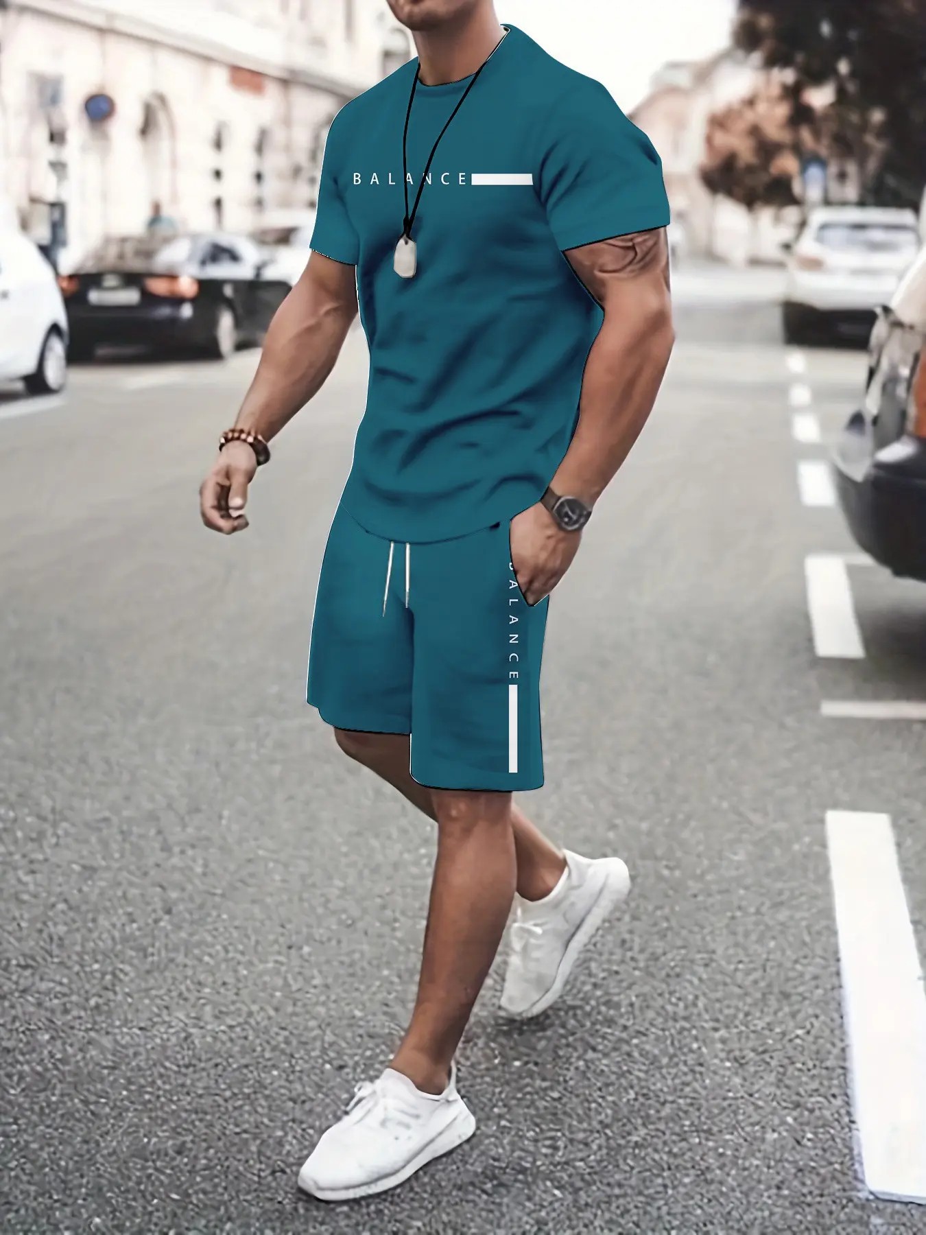 Men’s Gradient Performance 2-Piece Set – Athletic Tee & Shorts Outfit