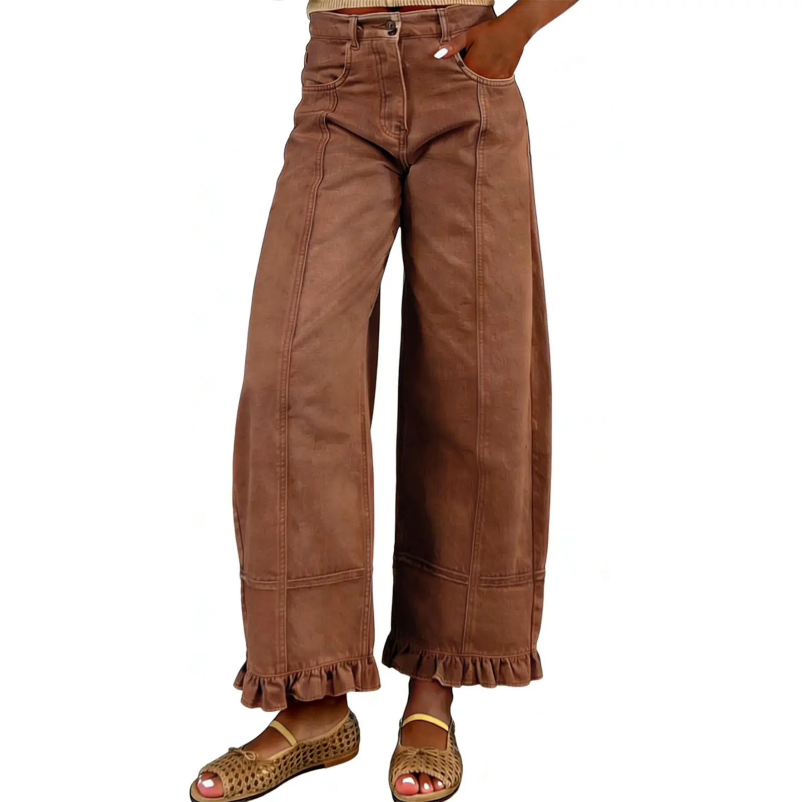 Women's Barrel-Leg Jeans 2026 Y2K Color-Block Loose Boyfriend-Fit Jeans