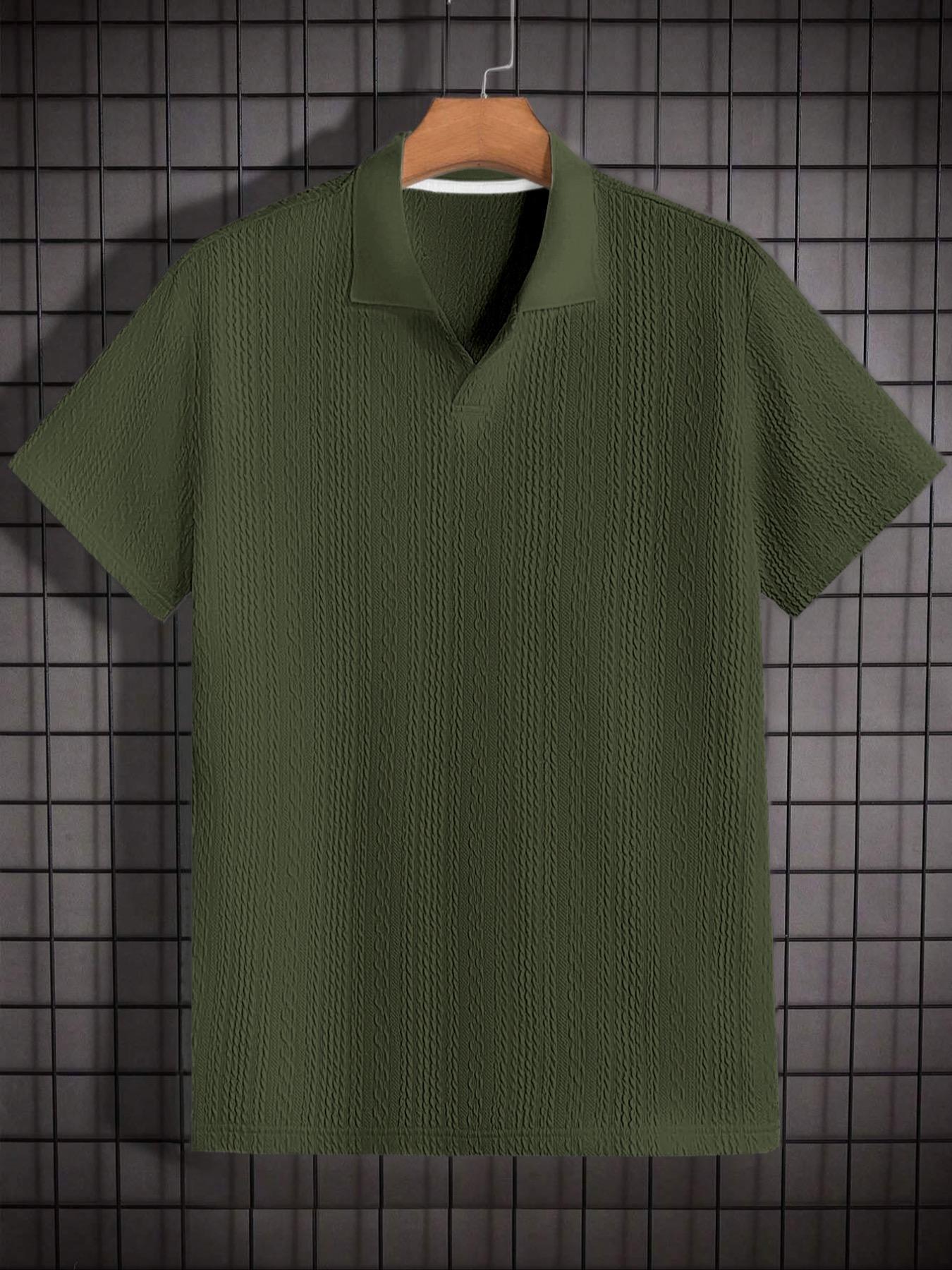 Men's Solid-Color Jacquard Knit Polo Shirt