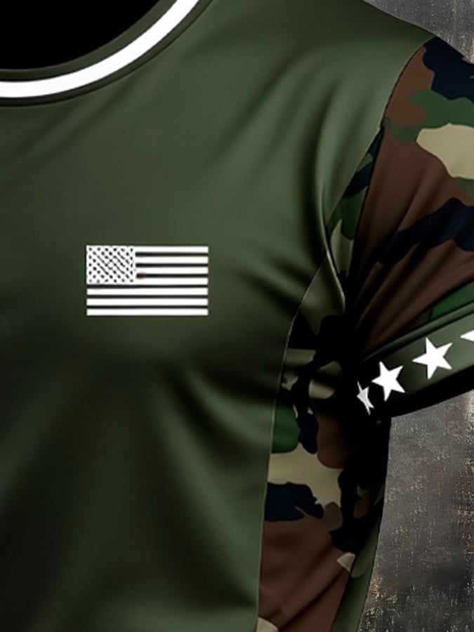 Men's Retro Patriot Camouflage Patchwork T-shirt