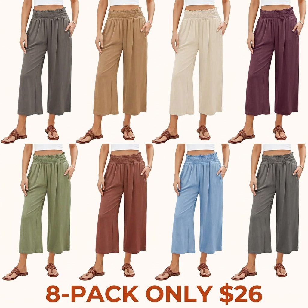 Women's Linen Cropped Wide-Leg Pants