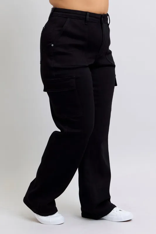 Blue Full Size High Waist Cargo Wide Leg Jeans Plus Size