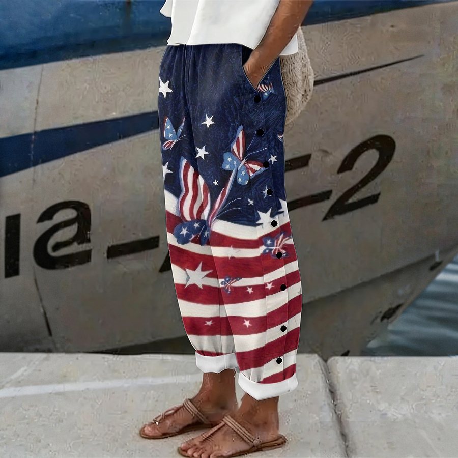 Women's Casual American Flag Printed Casual Pants