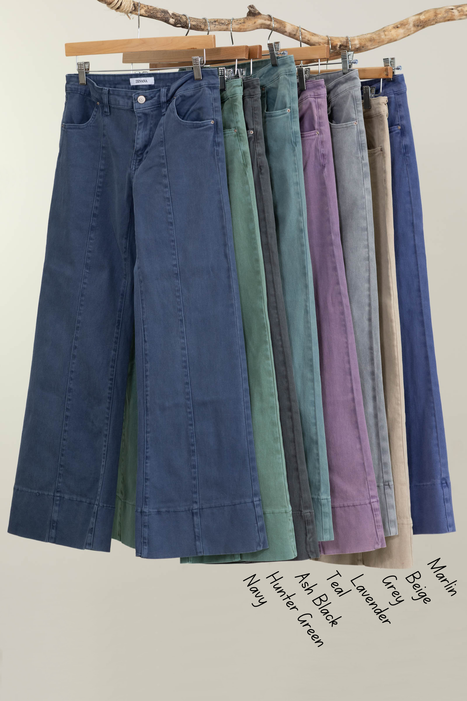 Mid Rise Wide Leg Color Denim Pants