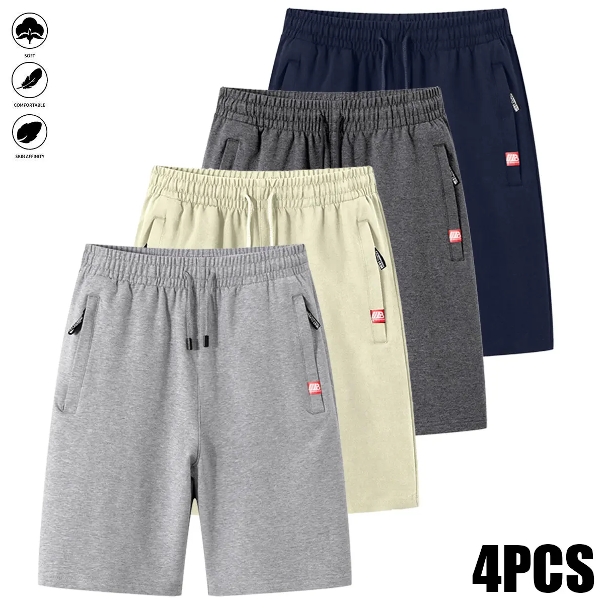 Men's Casual Breathable Summer Sports Shorts with Pullstring and Zipper for Beach Outdoor Activities Cycling Daily Wear