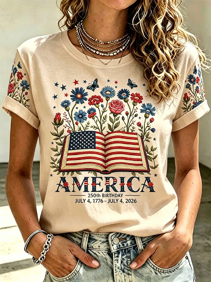 Women's Casual American 250th Anniversary Printed Short-Sleeve T-Shirt