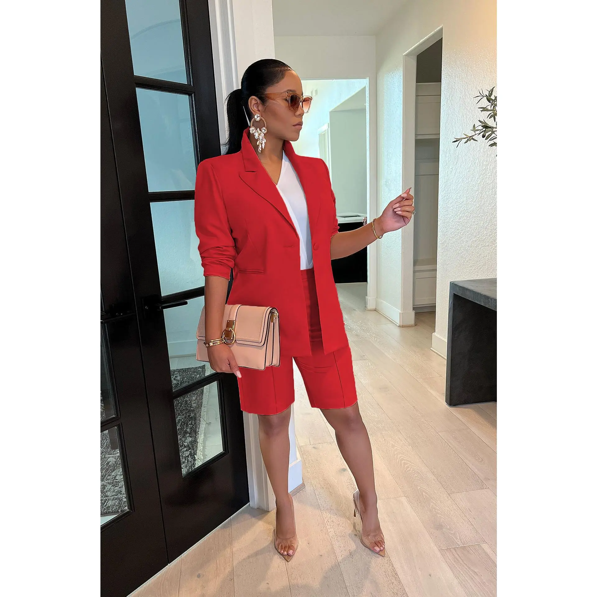 Women's Suit Set Jacket and Shorts Two-Piece Casual Blazer